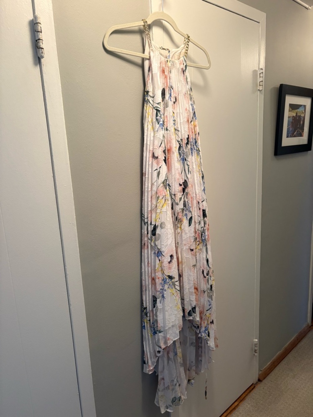 Ted Baker Cream Floral Halter High-Low Pleated Maxi Dress
